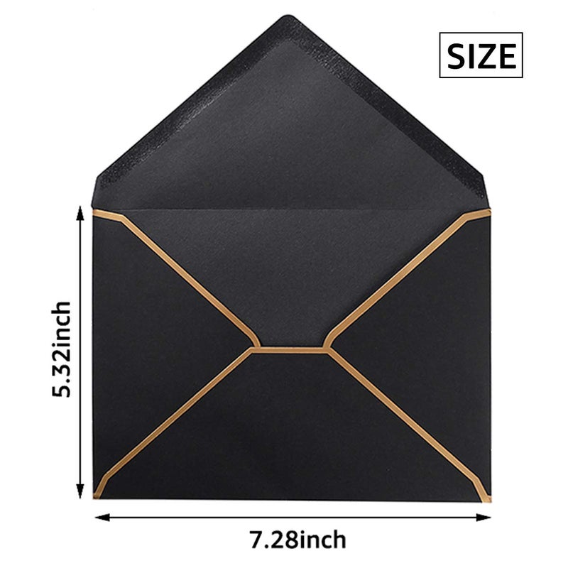 Homtable 50 Pack Black A7 Envelopes 5 x 7 Self-Adhesive V Flap Envelopes with Gold Border for Office, Greeting Card, Wedding, Graduation, Baby Shower, Parties, Invitations (Black, 5x7) - Image 2